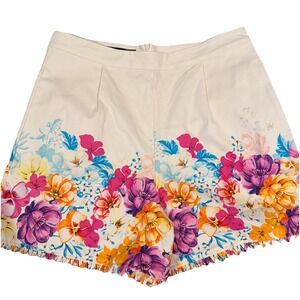 Boston Proper Woven Shorts Iris Garden Scalloped Edge Size 12